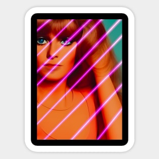 70s Retro Lady Fashion Abstract Neon Pink Abstract Lines Sticker